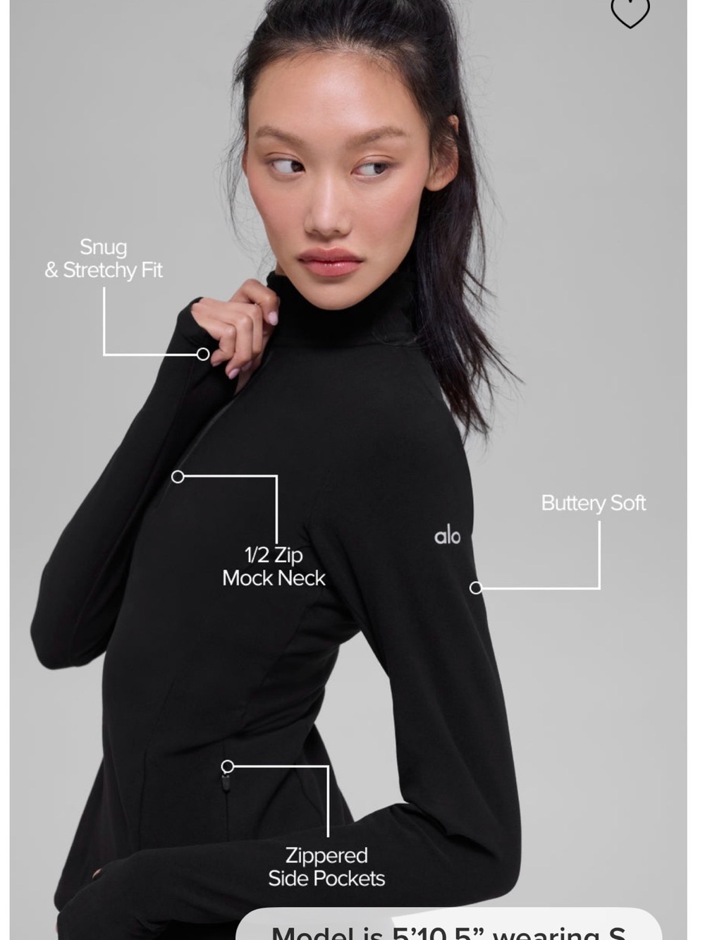 ALO Yoga Black 1/2 Zip Mock Neck Top